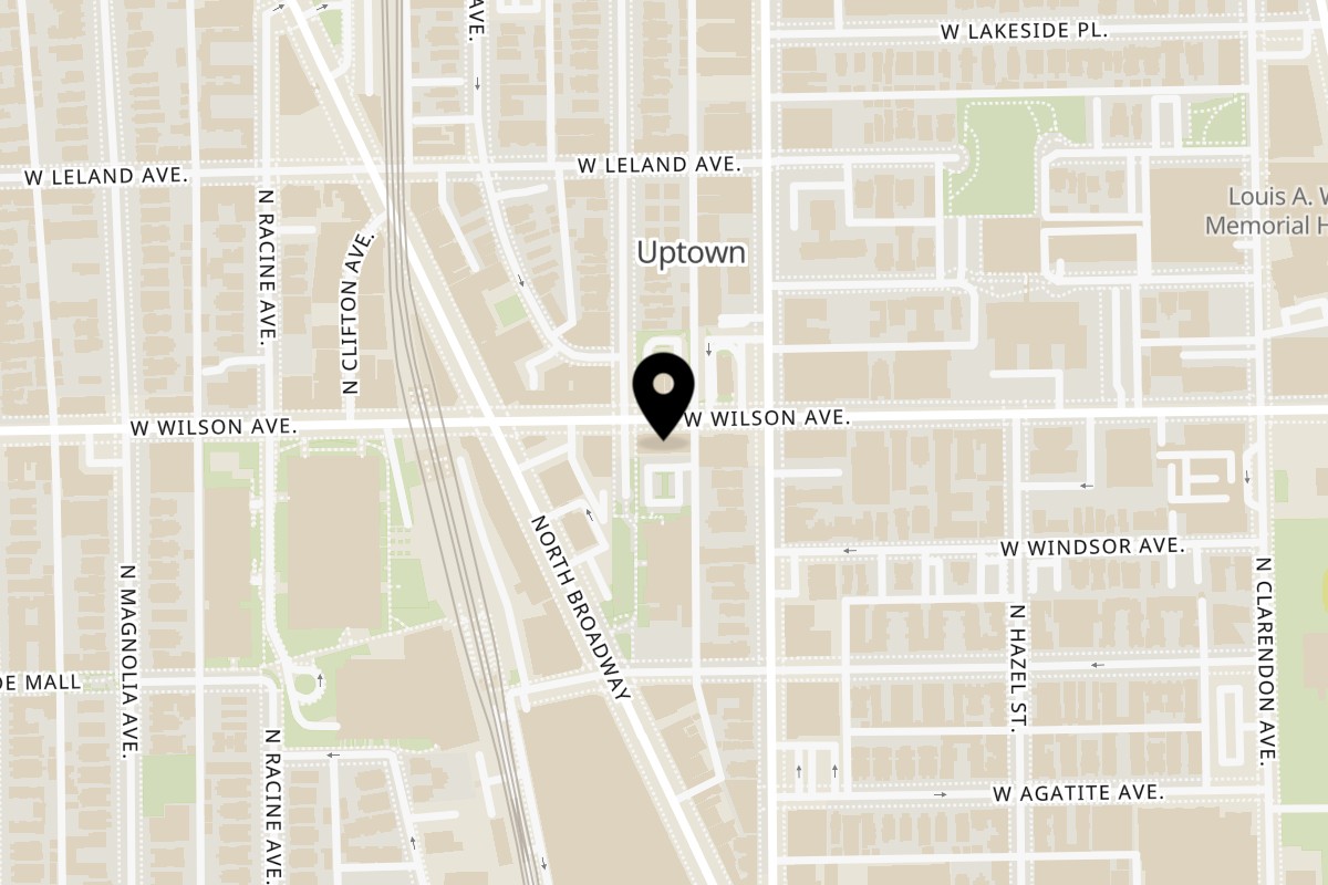 Map showing the location of Michuu Ethiopian Restaurant on 1023 W Wilson Ave in Chicago